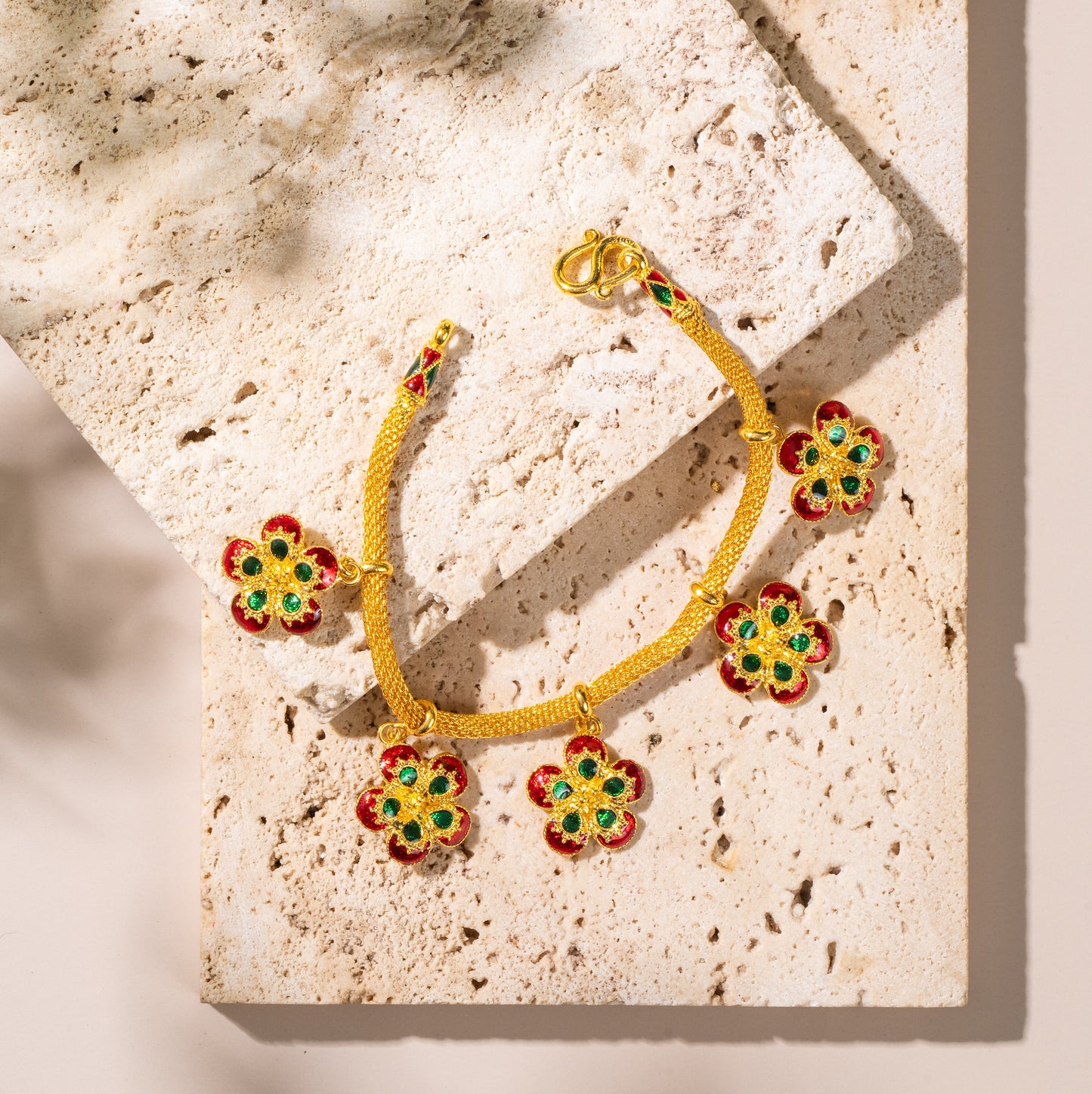 Crimson Bloom Charm Bracelet
