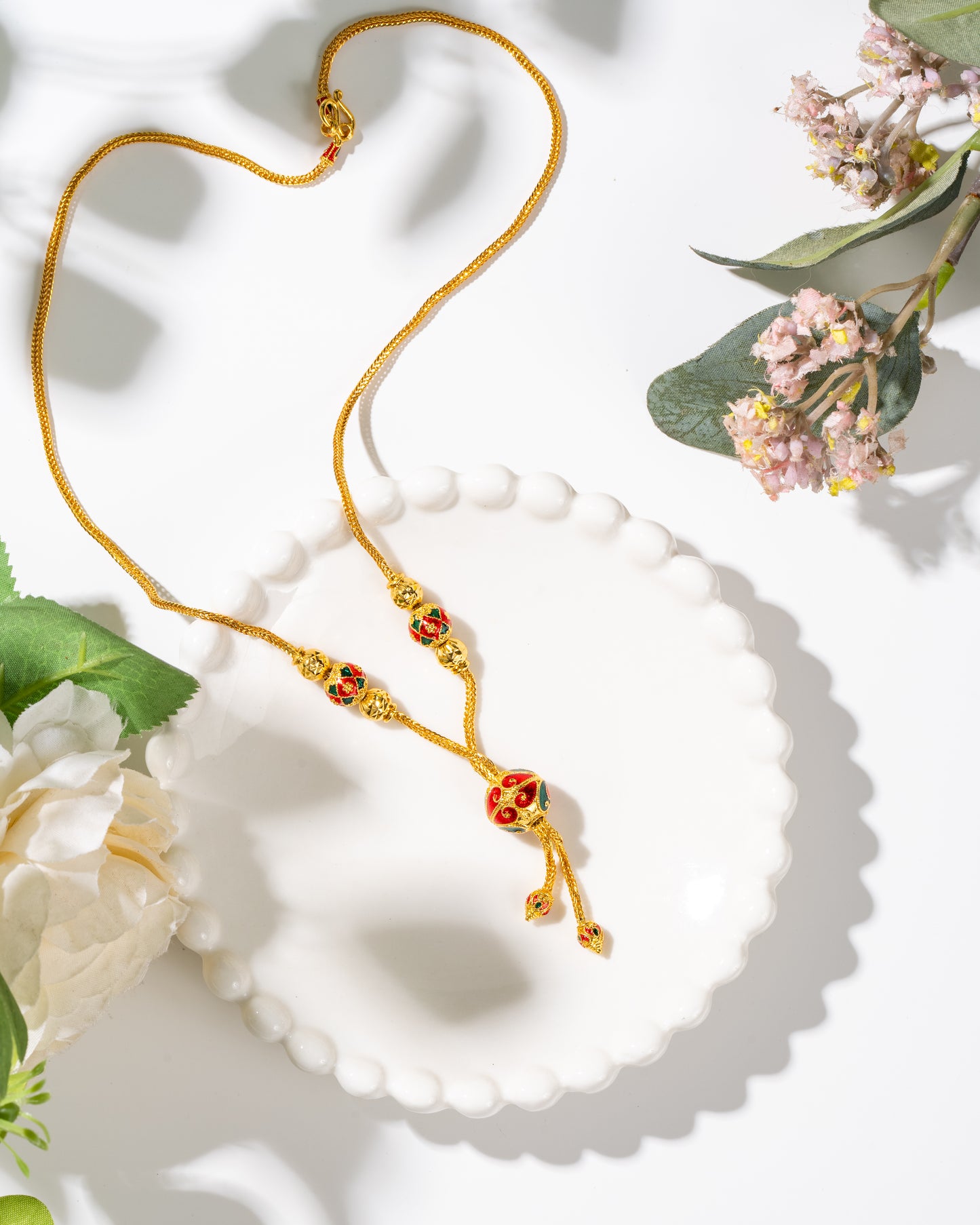 Ruby Enamel Ball Tassel Necklace