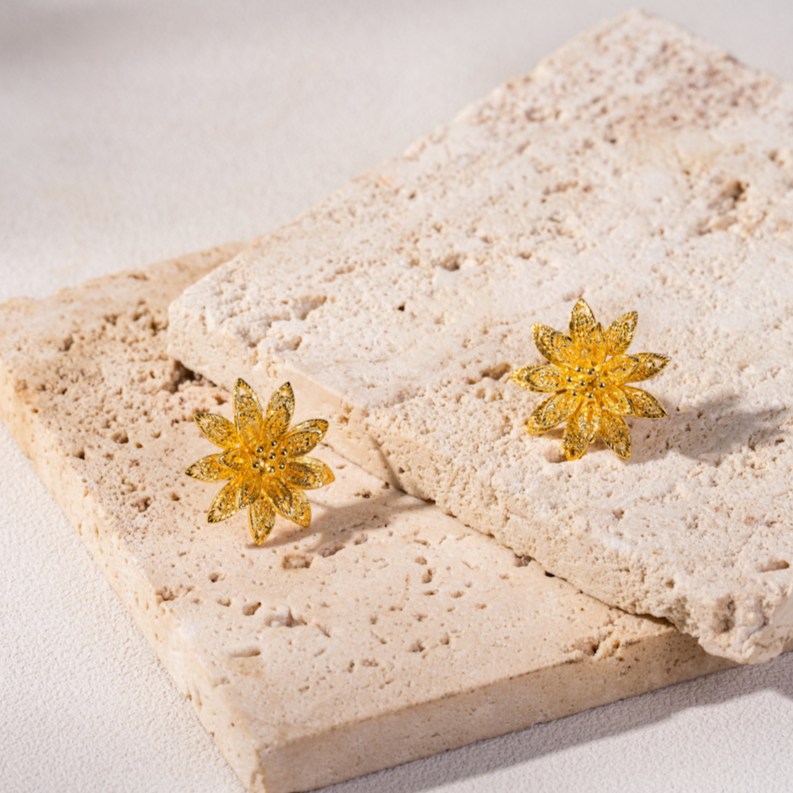 Golden Dahlia Stud Earrings
