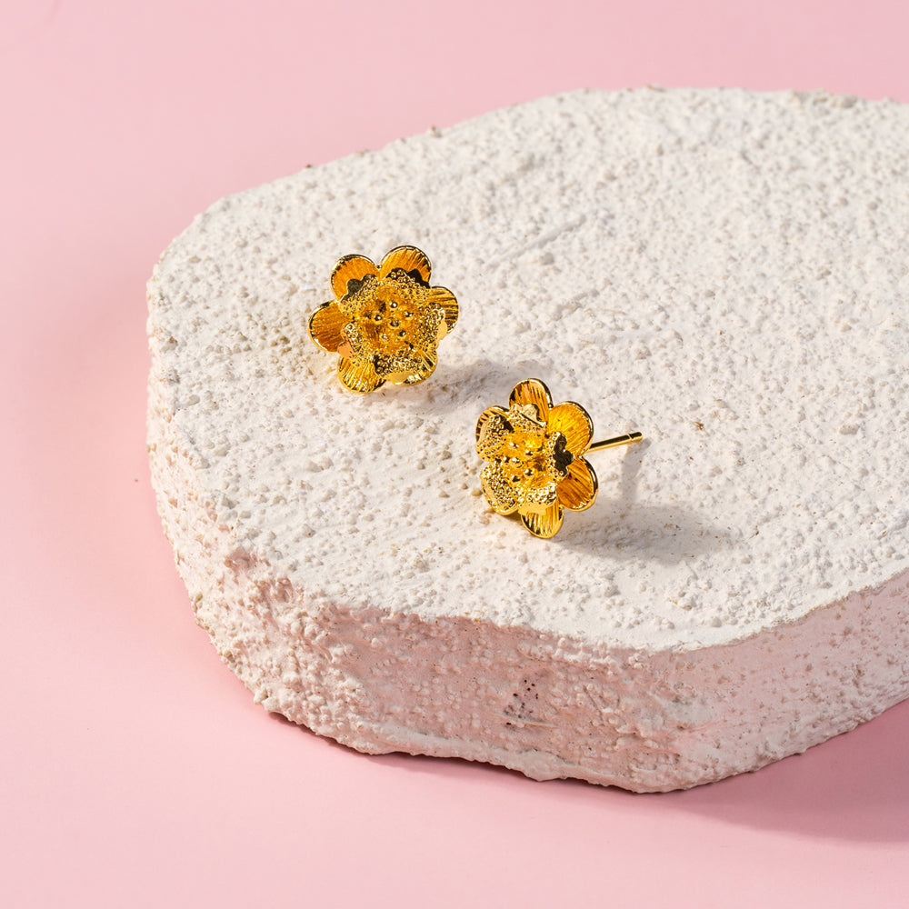 Golden Sakura Stud Earrings