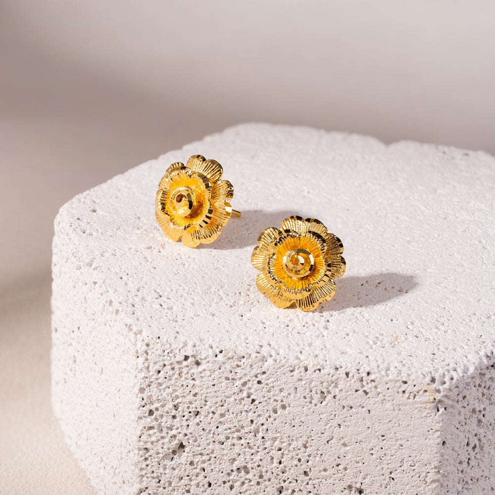 Golden Rose Stud Earrings
