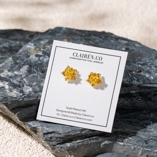 Golden Plumeria Stud Earrings
