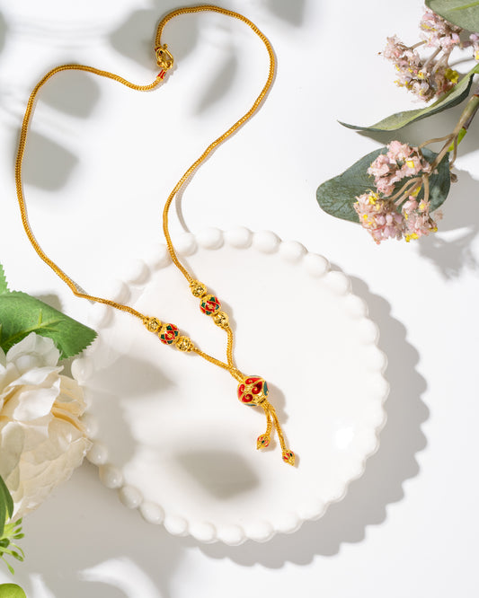 Ruby Enamel Ball Tassel Necklace