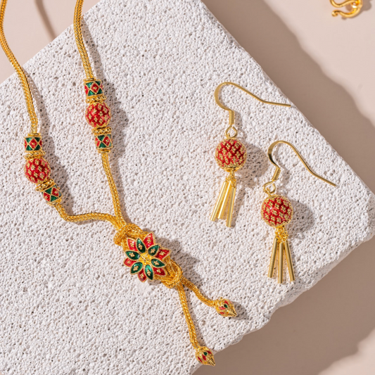 Red & Gold Lotus Bloom Jewelry Set